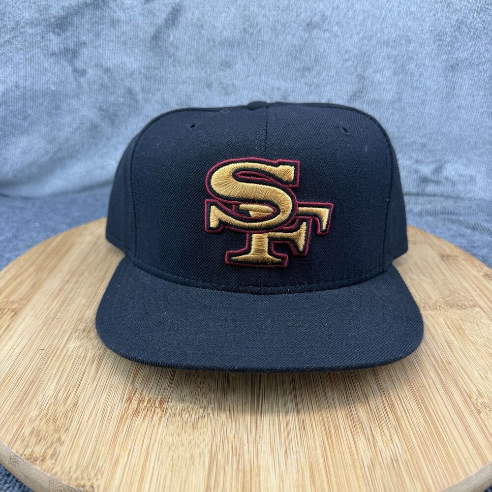 San Francisco 49ers Vtg Hat Cap Fitted Mens 7 3/8 Black NFL Wool New Era 90s USA